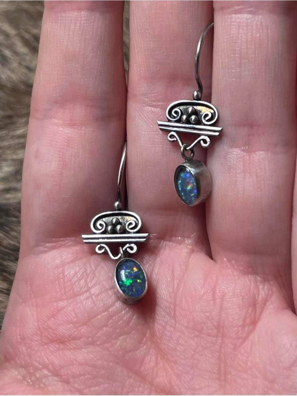 Sterling silver Indian opal scroll earrings